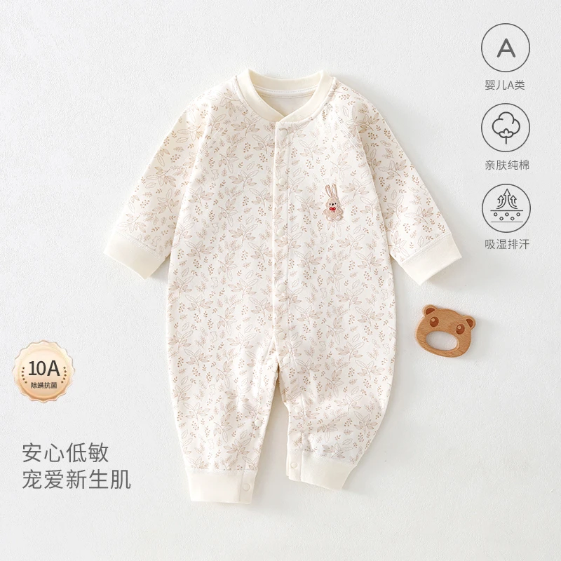 婴幼儿纯棉长袖纯棉无骨爬服四季连体衣新生儿宝宝睡衣四季款打底