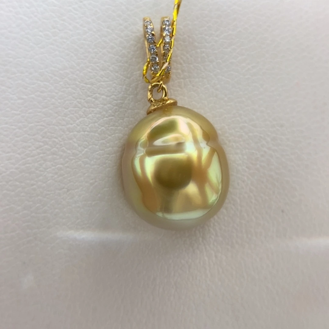 银S925镶嵌海水珍珠耳钉11.7mm浓茶金小极光