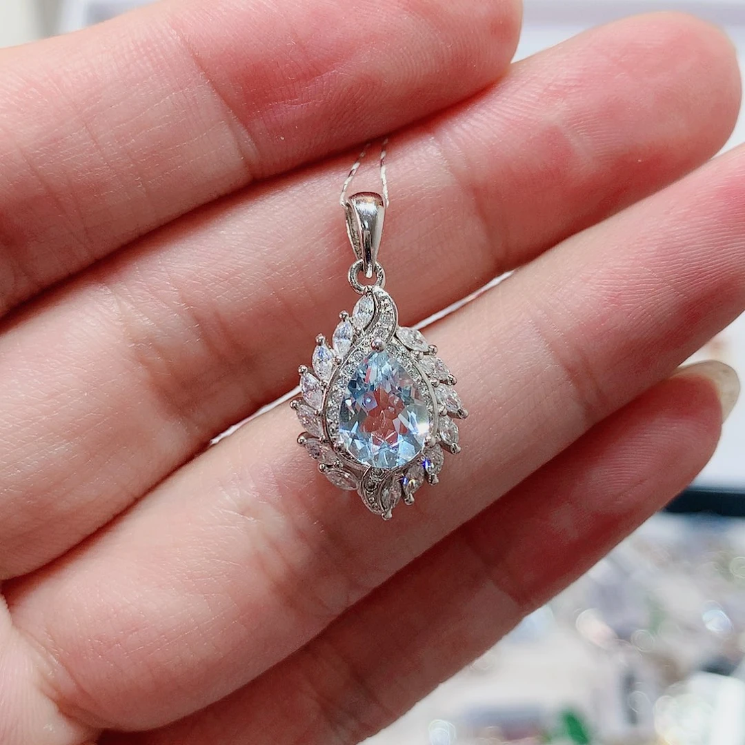 海蓝宝石吊坠(赠链)银S925镶嵌