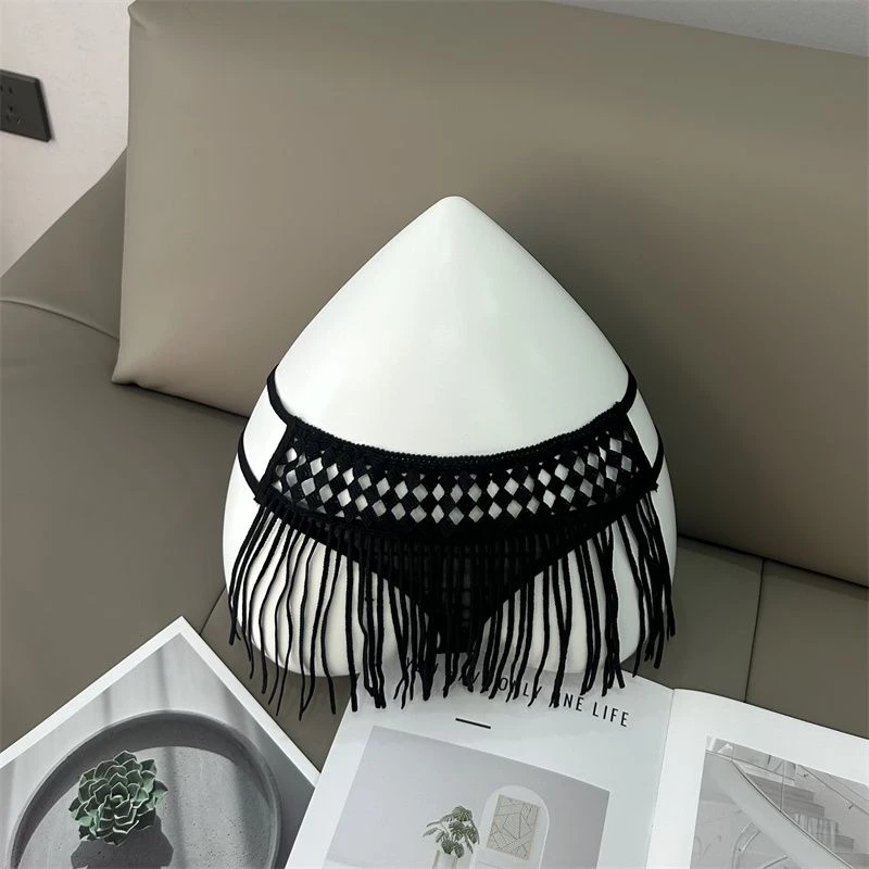 大码镂空流苏三角裤美腰蝴蝶结性感纯欲风网纱内裤透气女士蕾丝