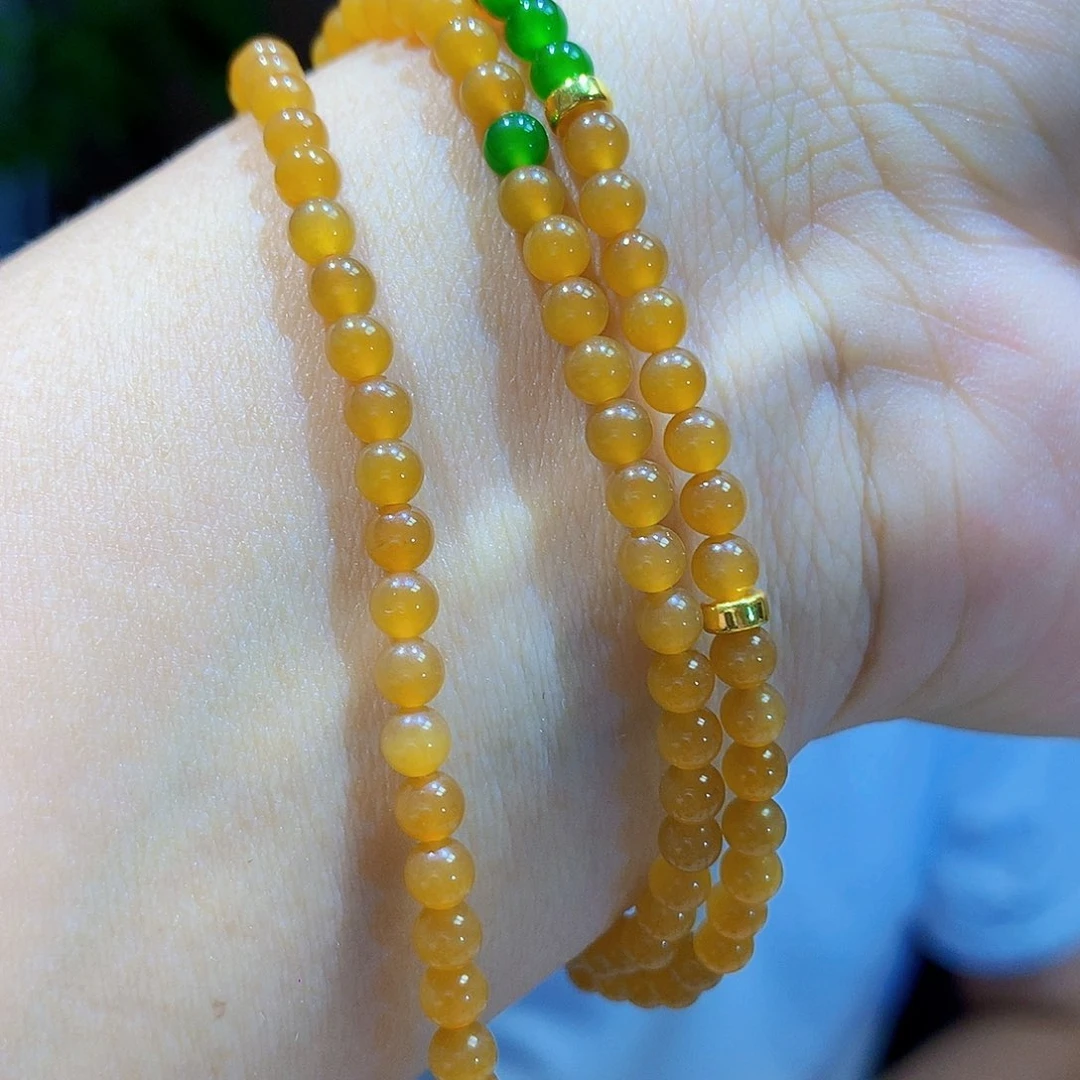 和田玉（糖玉）足金镶嵌颈饰卡4长链