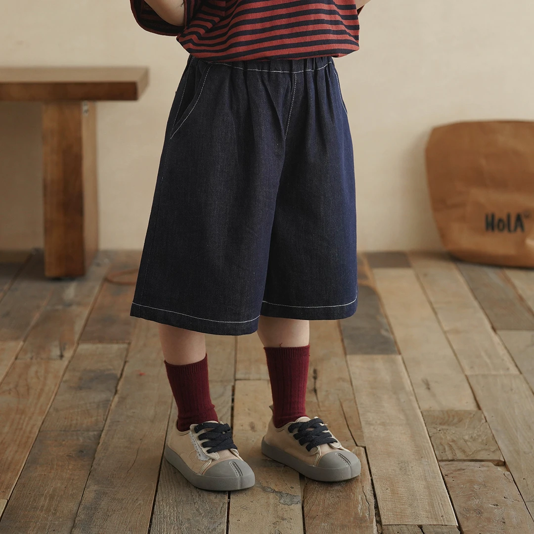 砚台家男童保色牛仔七分裤2025夏季新款男宝宽松阔腿裤中小童裤子