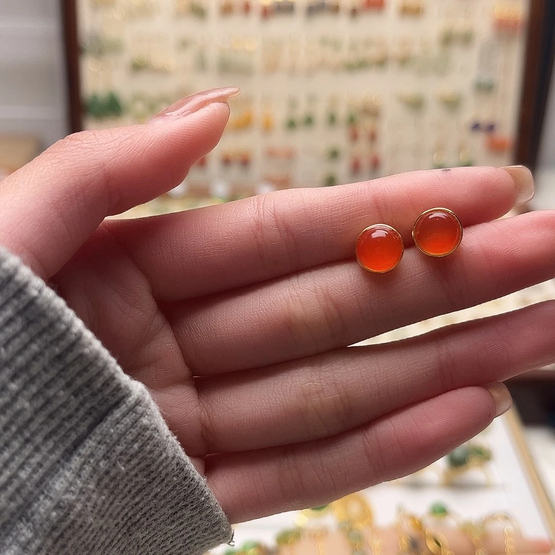 和田玉银S925镀金镶嵌耳饰