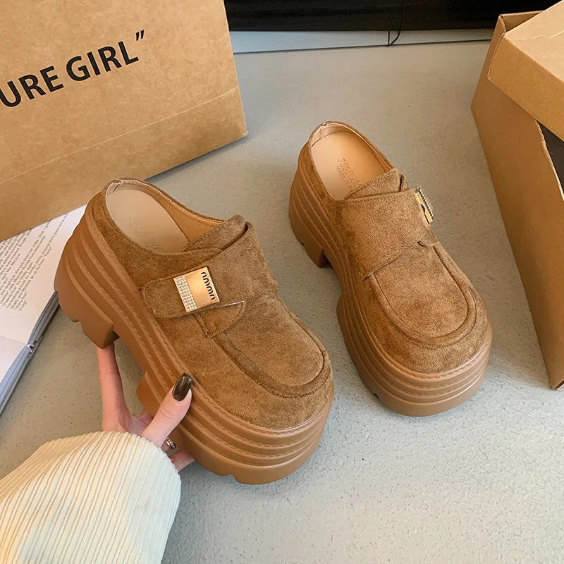 懒人勃肯半拖鞋女外穿2025新款爆款百搭网红厚底松糕包头拖鞋8cm