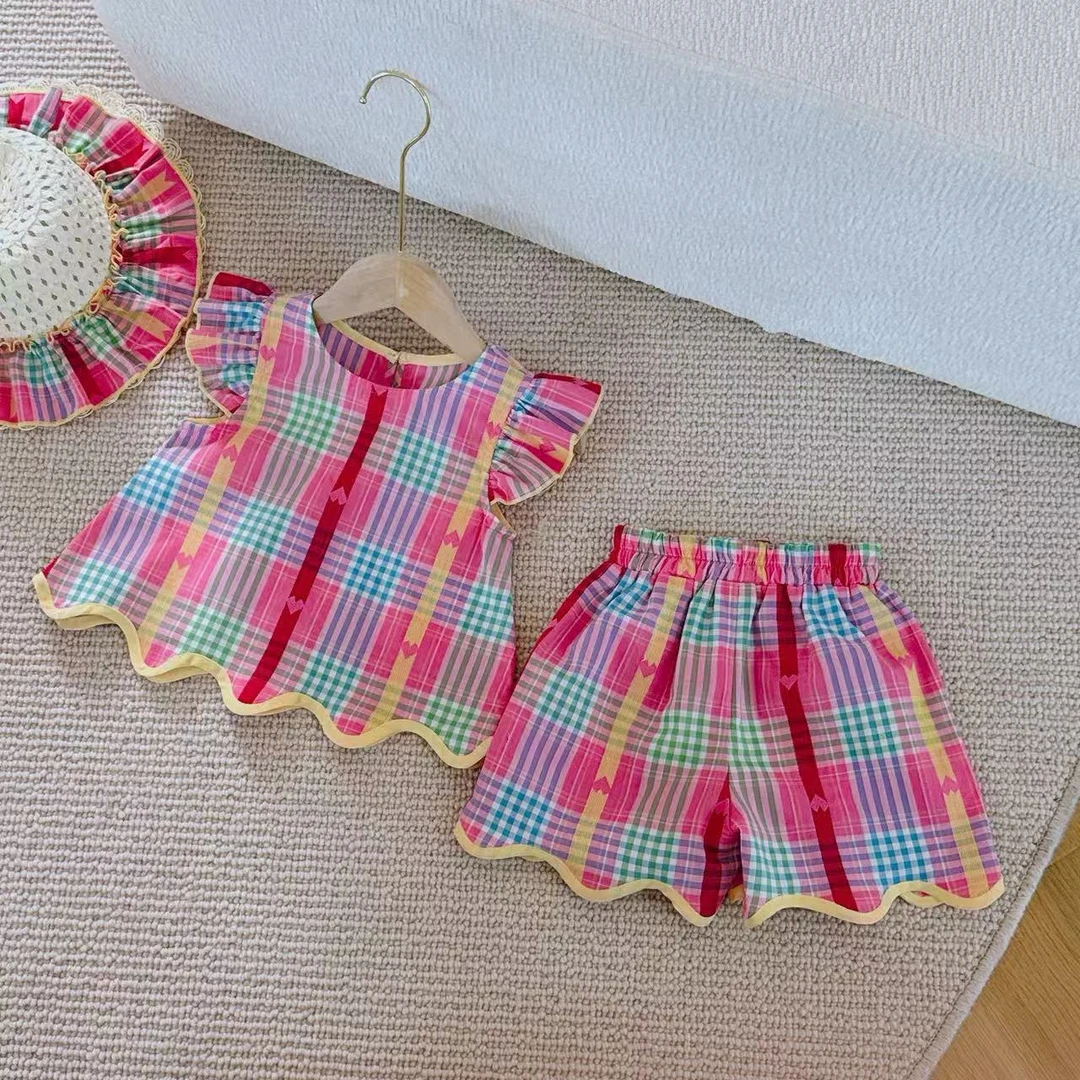 新款女童网纱彩色格子两件套SC40064