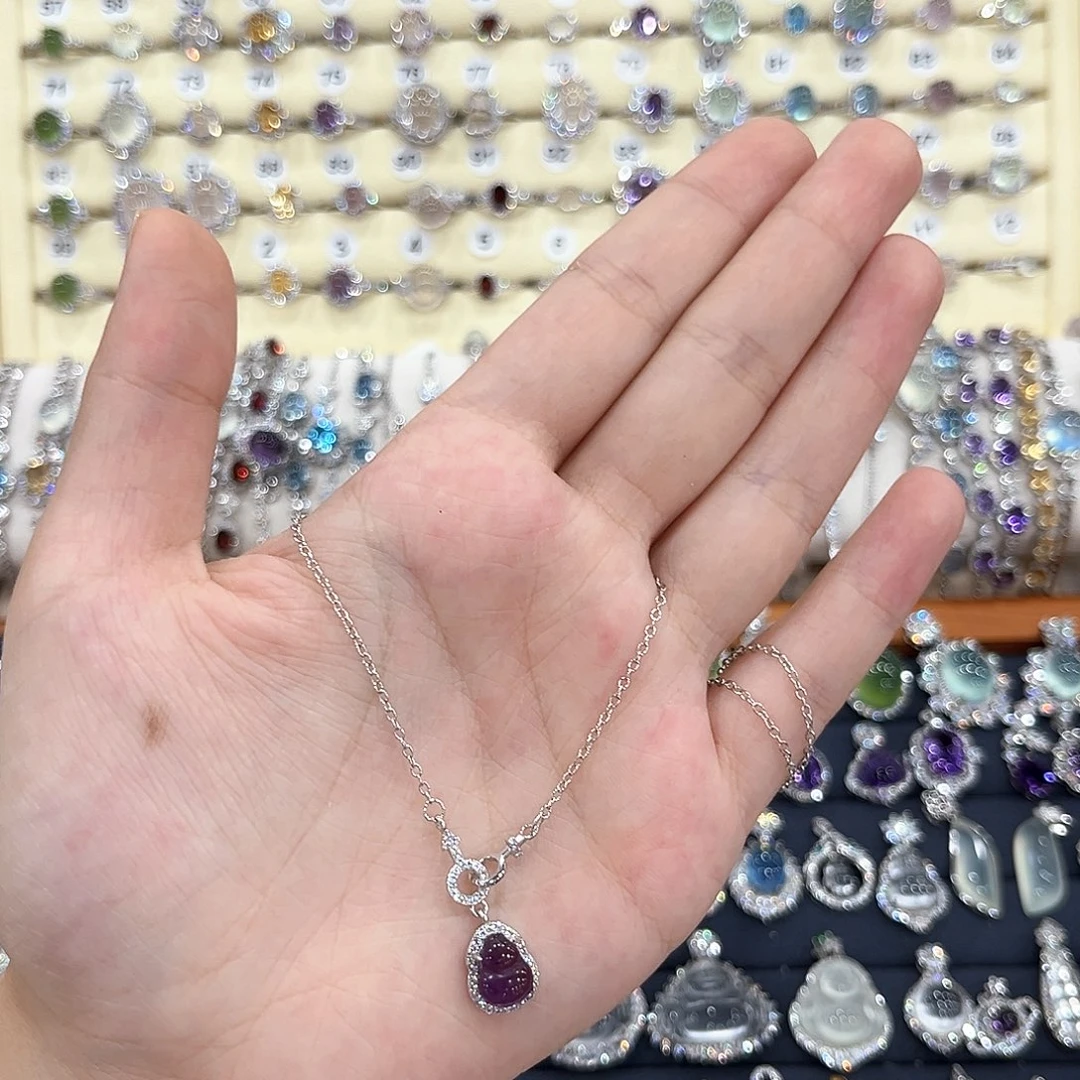 蛇纹石玉银S925镶嵌颈饰