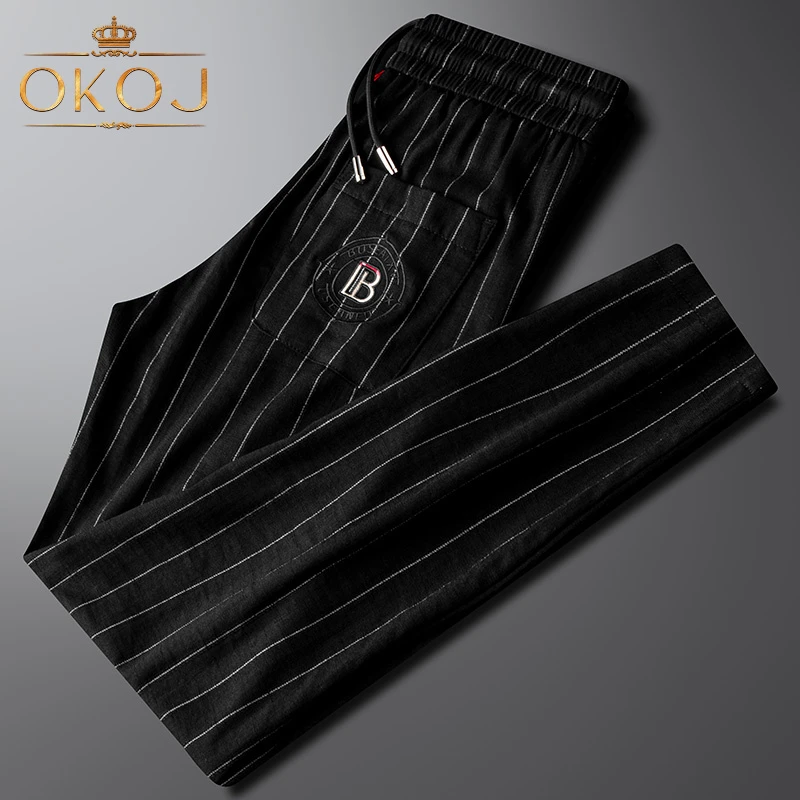 OKOJ冰丝休闲运动裤男款轻奢时尚直筒裤子夏季薄款透气亲肤卫裤子