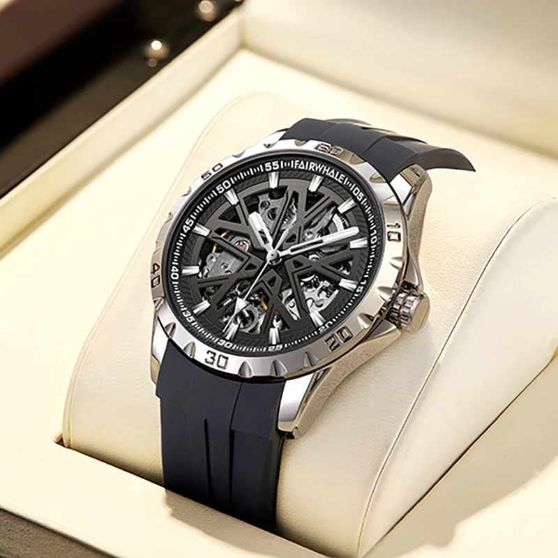 马克华菲个性新款手表男士双子星全自动机械表防水镂空男表6580