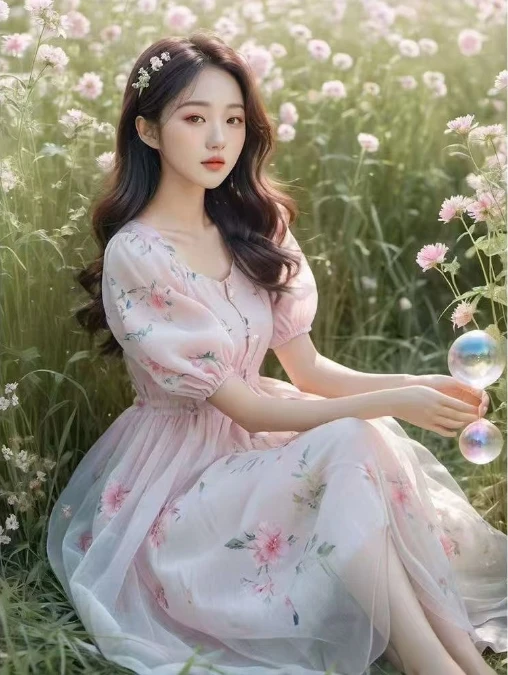（601-700直播间看款拍）纯欲法式夏季显瘦连衣裙碎花女