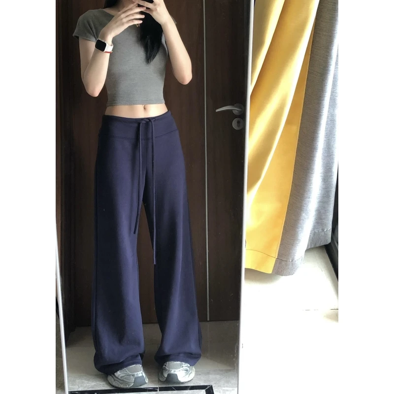 180高个子175加长藏青色休闲裤女宽松显瘦垂感运动卫裤阔腿拖地裤