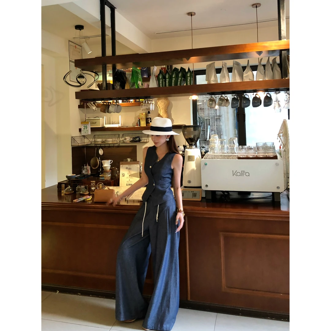 LI婉君【亚麻老钱裤】时尚阔腿夏季显瘦垂感薄款休闲裤LWJ25B2K1292