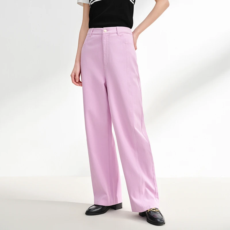 EP雅莹2025新款女装 醋酸天丝四面弹浅紫色牛仔裤弯刀裤J609A