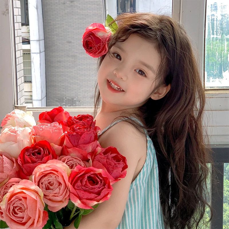 ins爆款火烤装饰摆件仿真花工艺仿真焦边绢质玫瑰花假花一束共6支