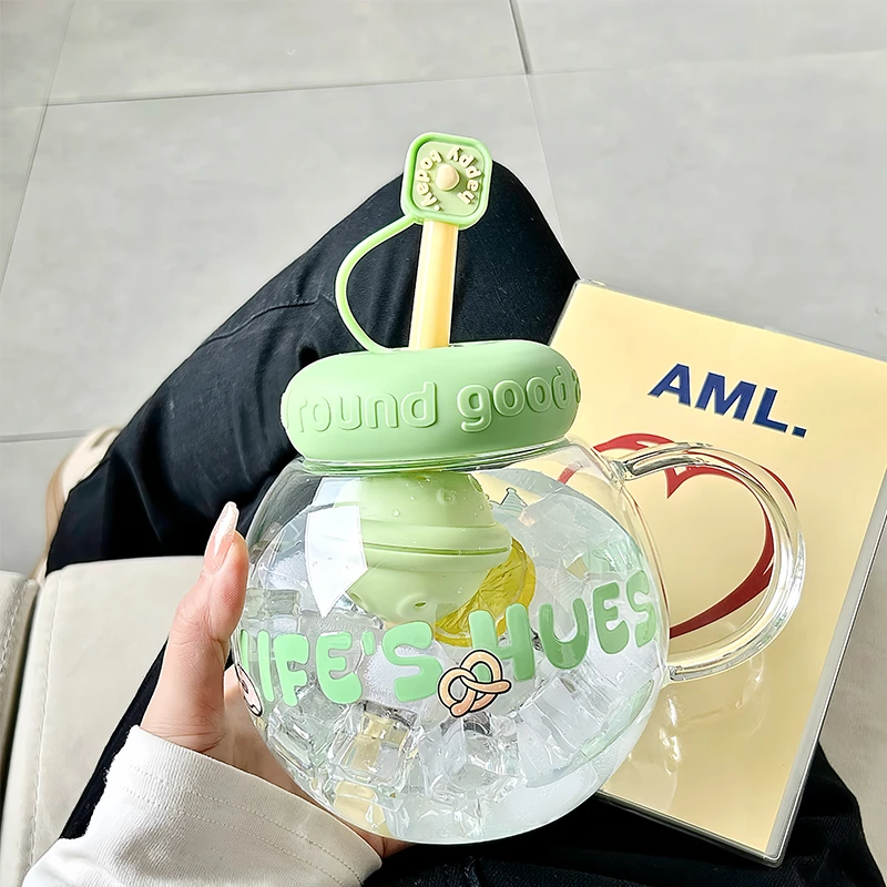 高颜值玻璃杯耐高温大肚杯大容量女生办公室便携茶水分离咖啡杯子
