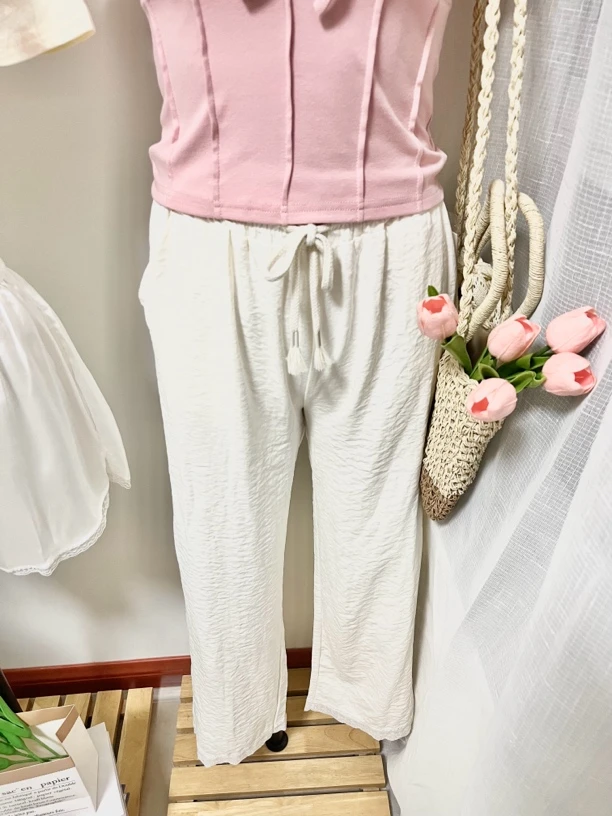 学生阔腿裤女夏季薄款宽松慵懒垂感山本奶芙裤休闲宽松直筒裤百搭