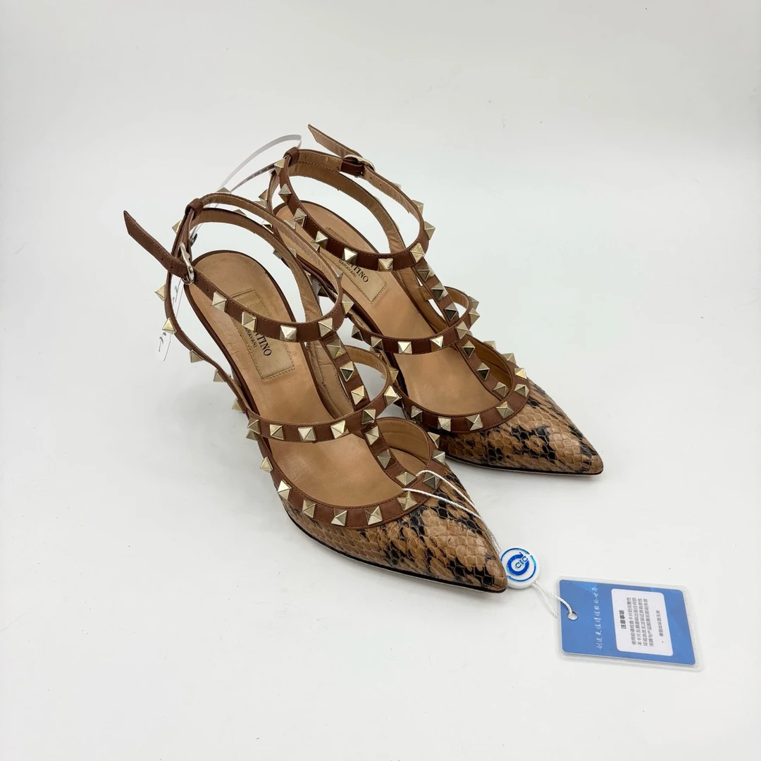 95新 Valentino/华伦天奴 36.5码/双环蛇纹高跟鞋/TT0754