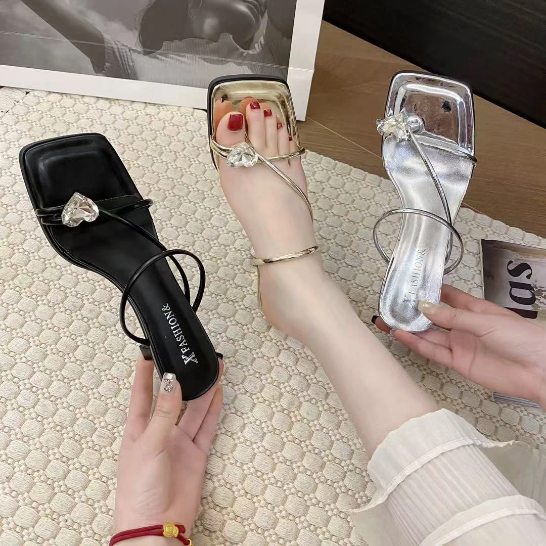 蝴蝶结透明细跟高跟鞋2025夏季新款一字带防水台女外穿拖鞋 5105