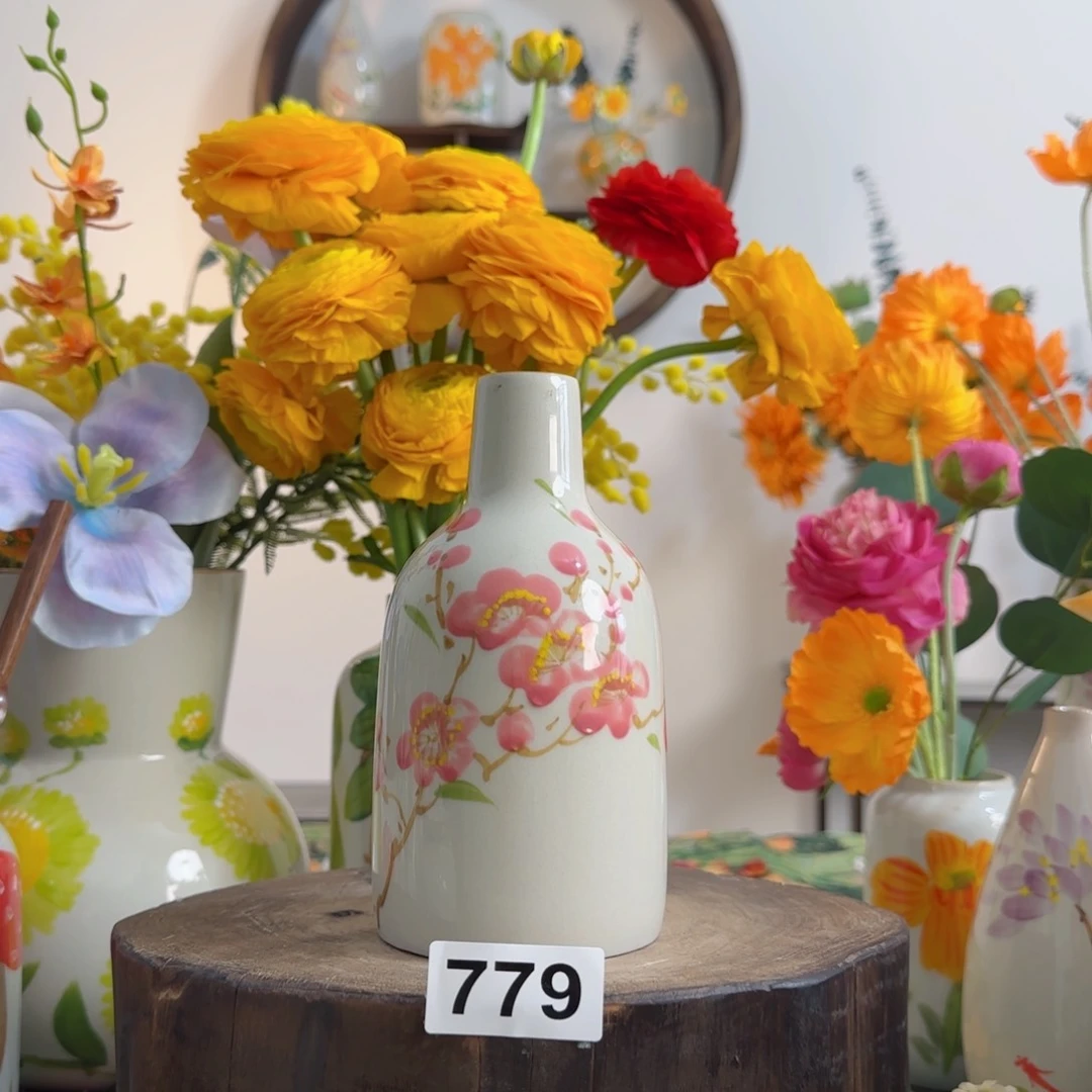 摆件景德镇陶瓷手绘小花瓶摆件无孔