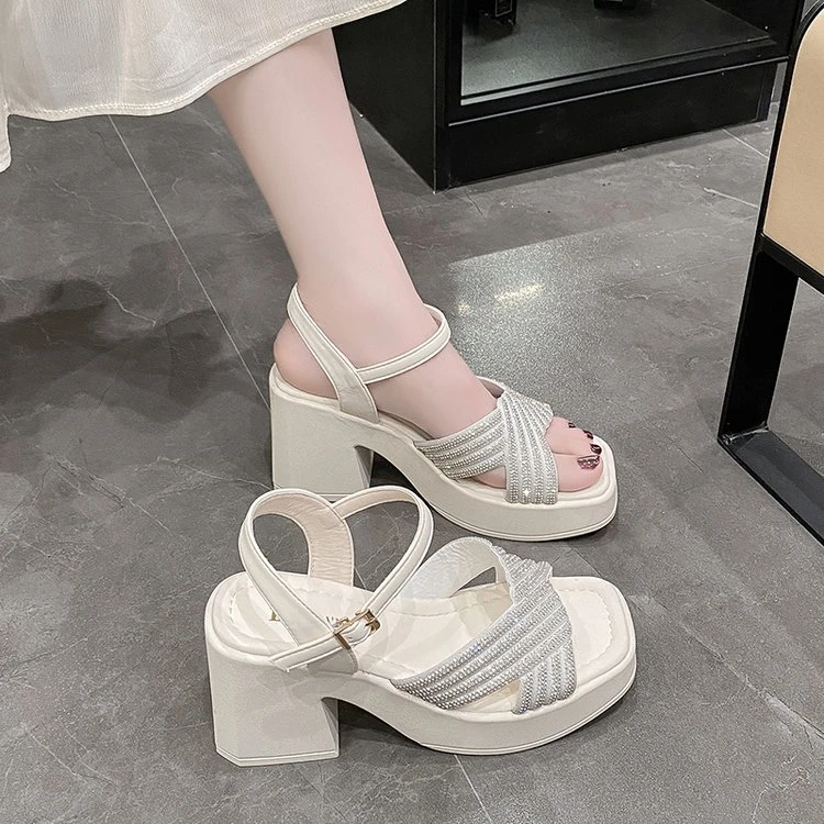 粗跟凉鞋女2025夏季新款露趾百搭仙女风高跟百搭凉鞋41码WF518