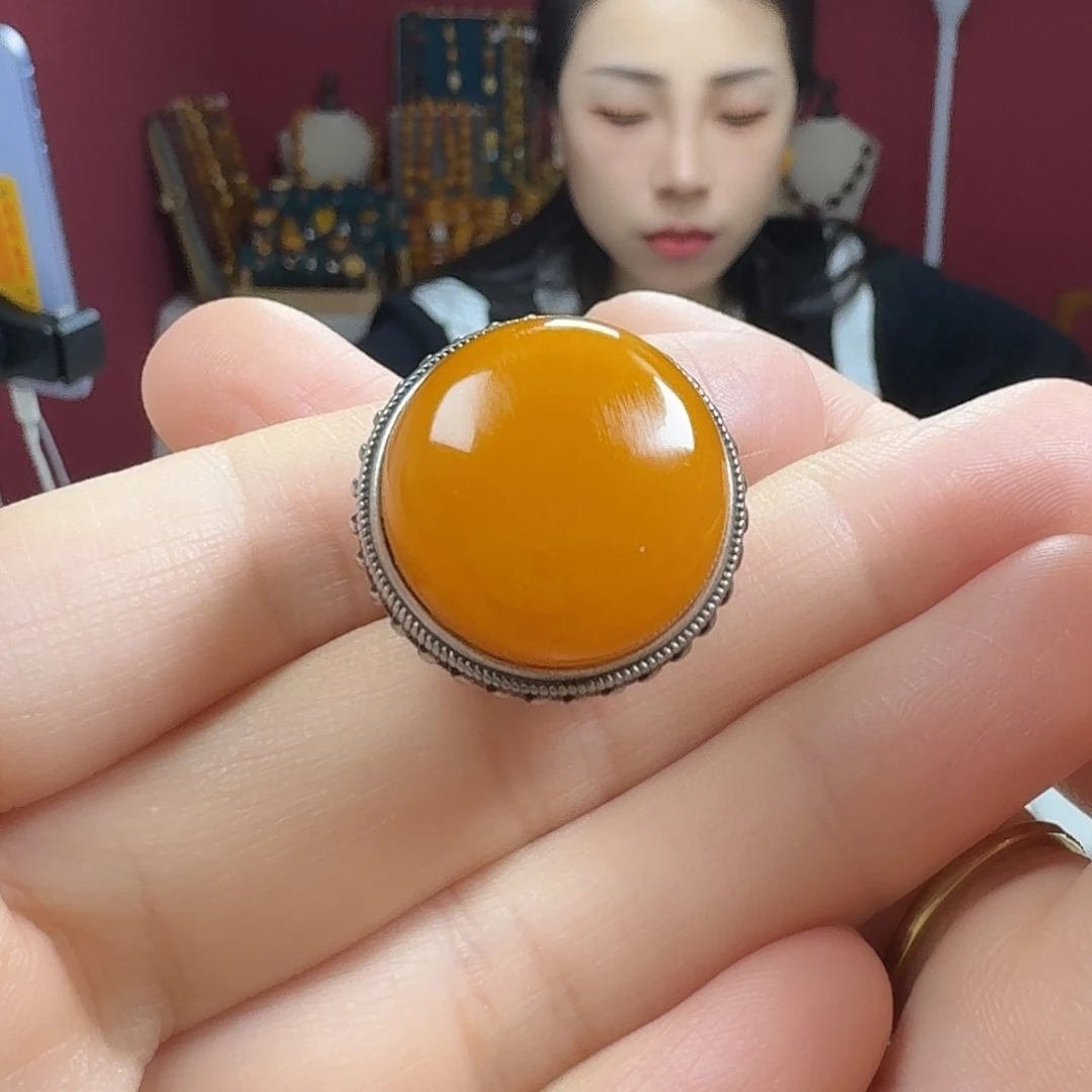 蜜蜡银S925镶嵌手链戒指