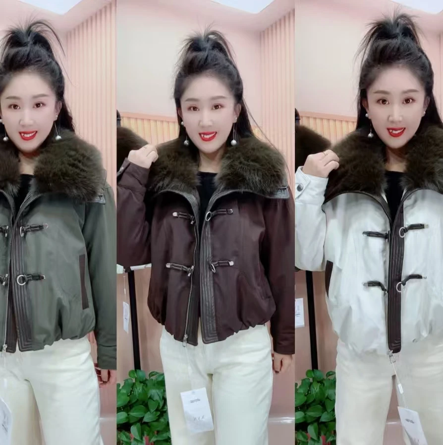 长袖毛领可拆卸厚款宽松型短款优等品常规款翻领女款外套冬季秋冬