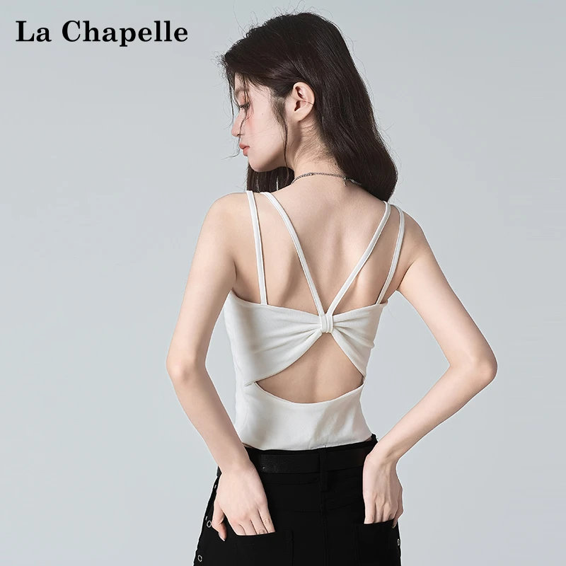 拉夏贝尔超绝镂空后背吊带背心女2025修身显瘦内搭外穿春季打底衣