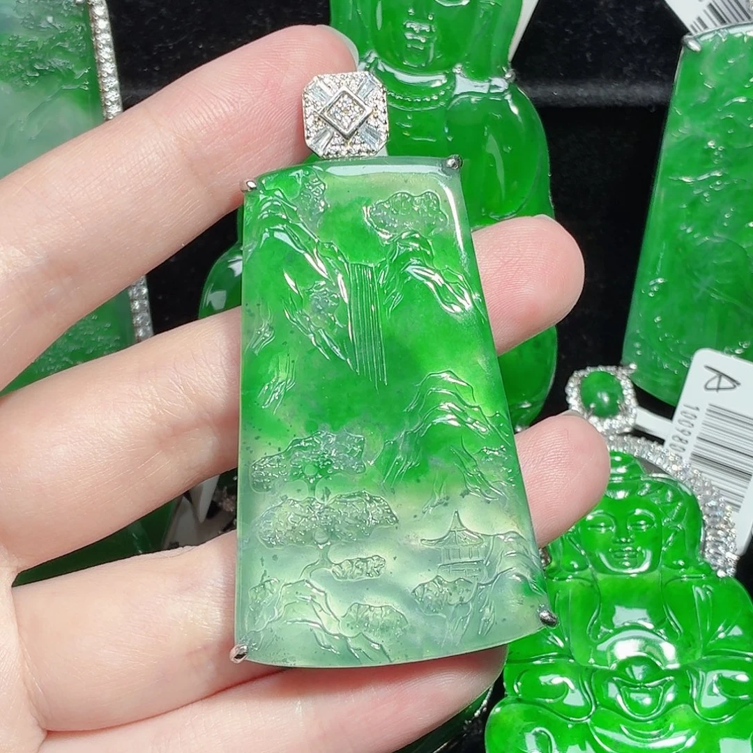 翡翠银S925镶嵌颈饰天然A货翡翠
