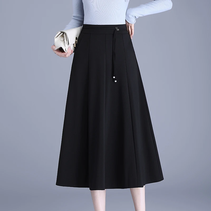 A字裙黑色高腰显瘦简约风时尚半身裙2025春秋裙子百搭垂感中长裙