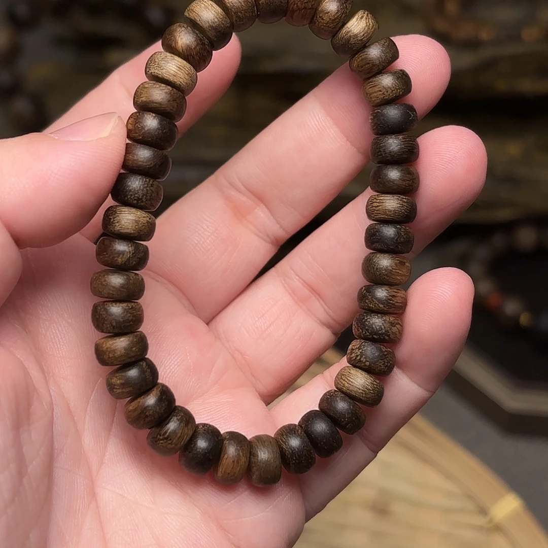 沉香手串富森红土瘤疤算盘珠