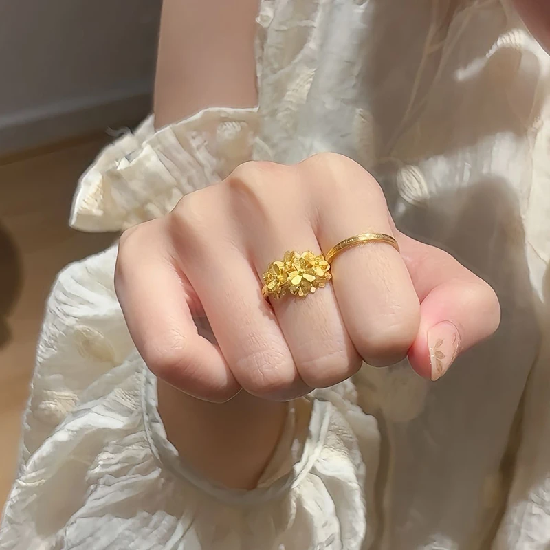 海上罗孚黄金小花塔戒指女新款足金999小众设计感指环生日礼物