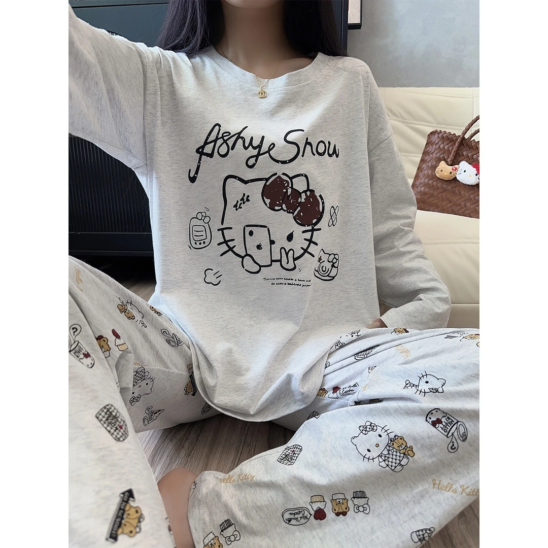 秋季睡衣女长袖纯棉休闲风卡通2025新款可外穿少女春秋家居服套装