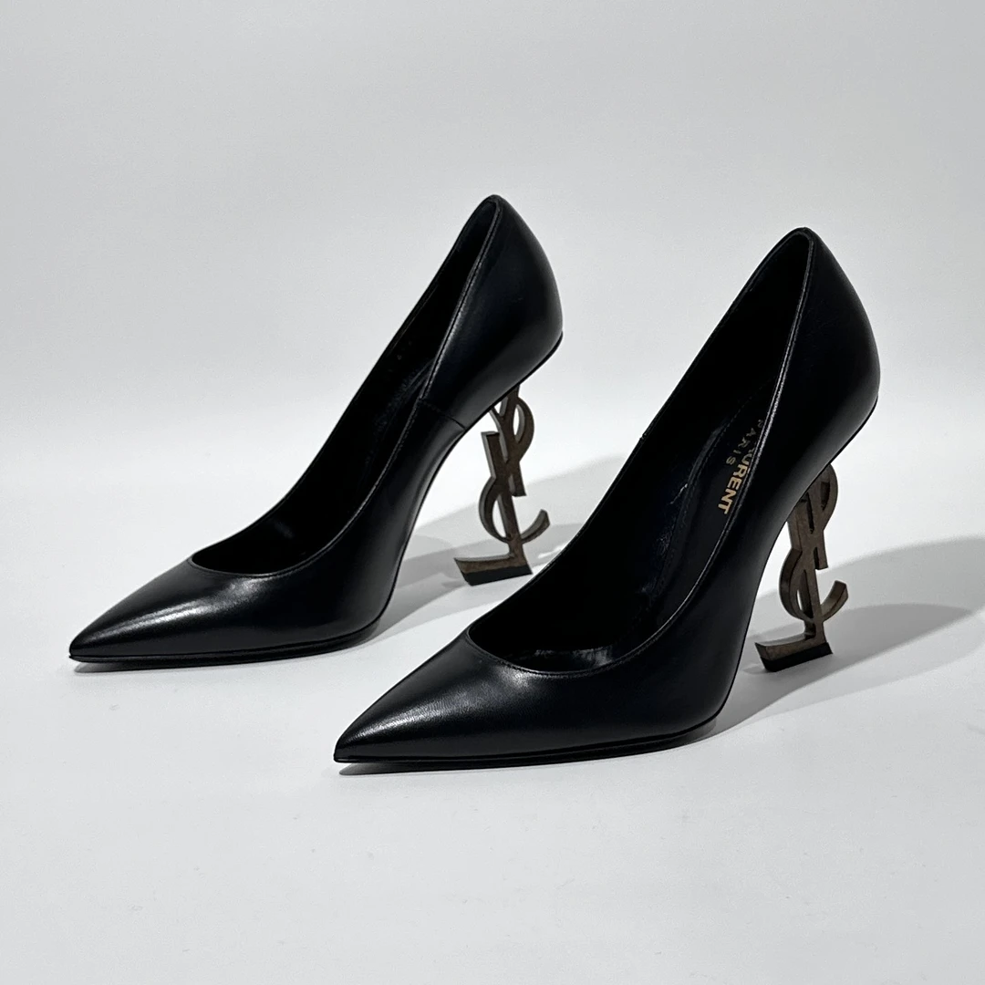 未使用 YSL/圣罗兰 36码 黑金时尚字母跟高跟鞋/ML01779
