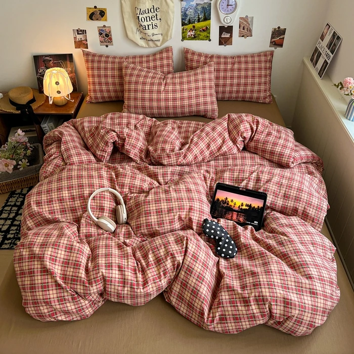 Sunburst格子条纹ins风四件套床上单人双人水洗棉三件套学生宿舍