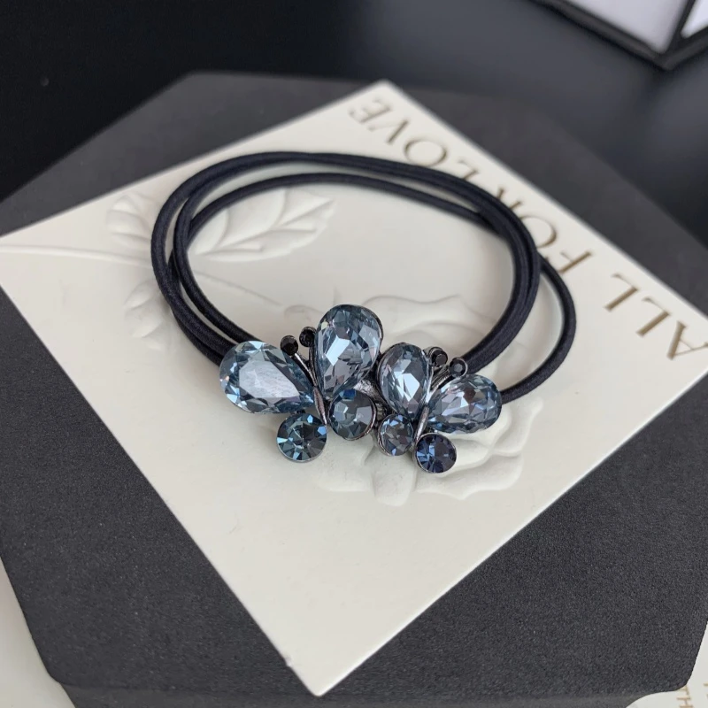 K183【金闪闪】水晶蓝双蝴蝶三股绳发绳