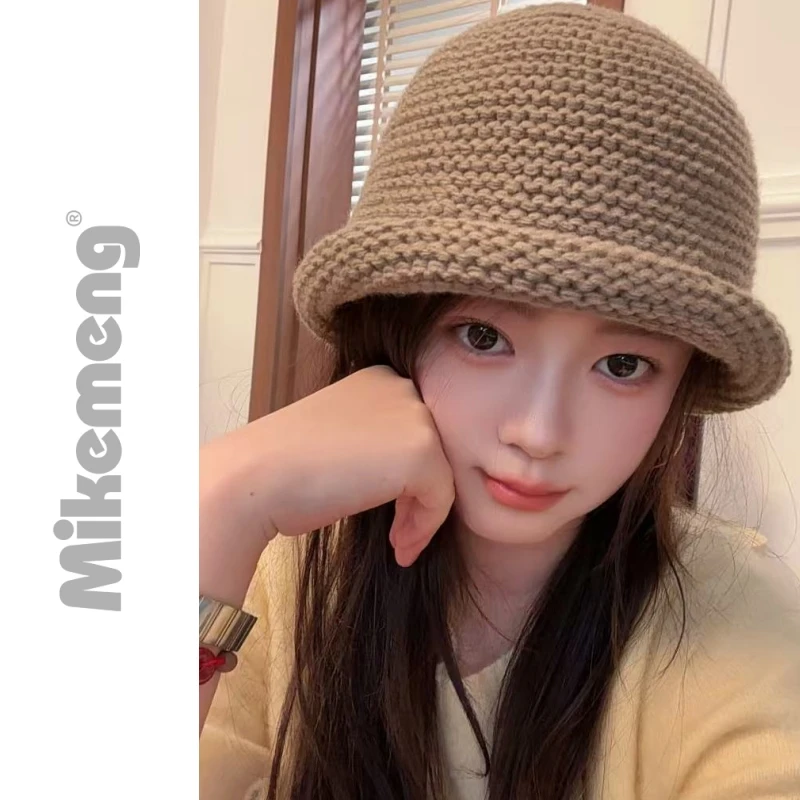 米可梦25粗针织渔夫帽子女出口韩国秋冬季卷边羊毛混纺毛线帽韩系