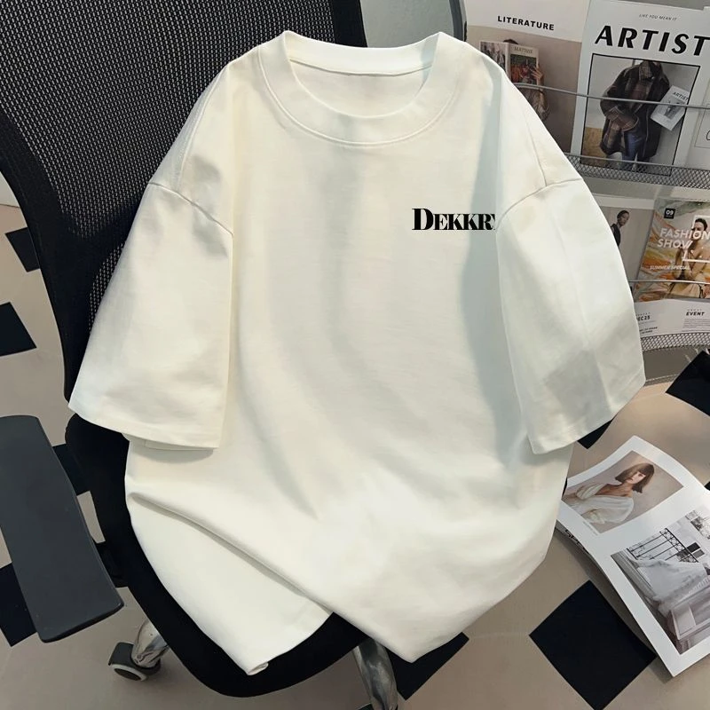 宽松时尚纯棉100%短袖T恤夏季男女高级上衣百搭创意字母印花ins