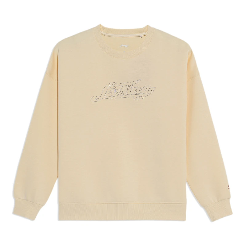 李宁正品新款女子运动休闲时尚潮流印花圆领卫衣套头衫AWDS042