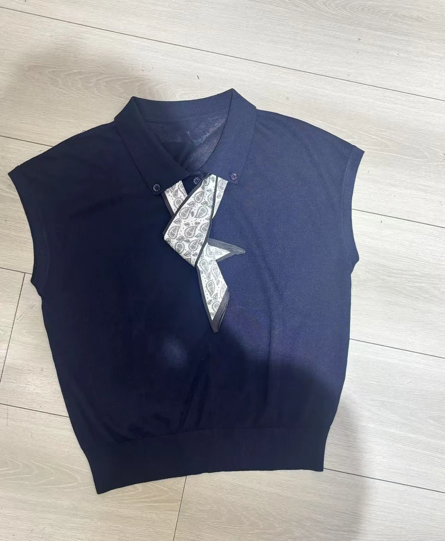 翻领POLO领夏季毛针织衫轻熟风山系女蓝色衫百搭时尚打底休闲