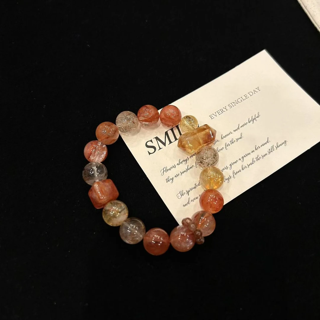 YIMI 天然水晶红胶花手链x1437（11毫米）