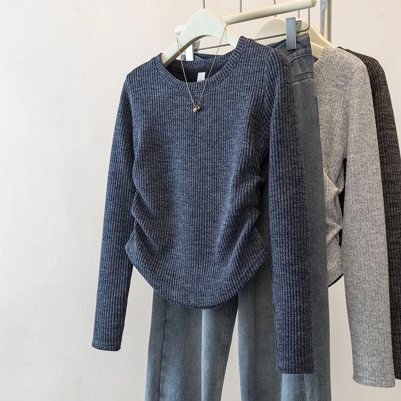 yoewshean/羽媗微胖妹妹针织衫大码女收腰遮肚藏肉长袖打底上衣