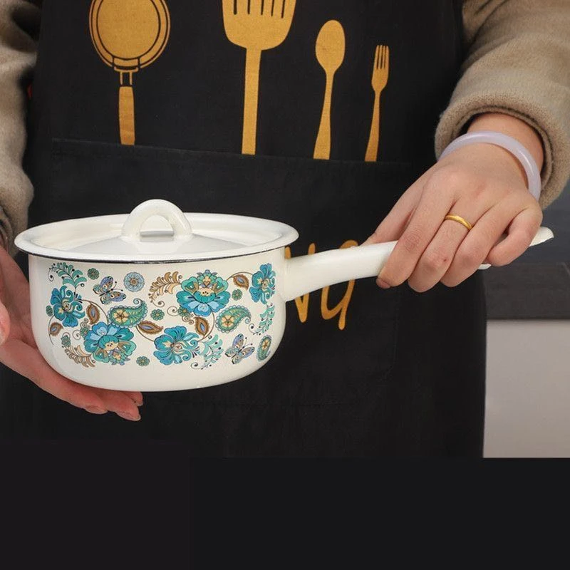 蓝色花16CM搪瓷奶锅