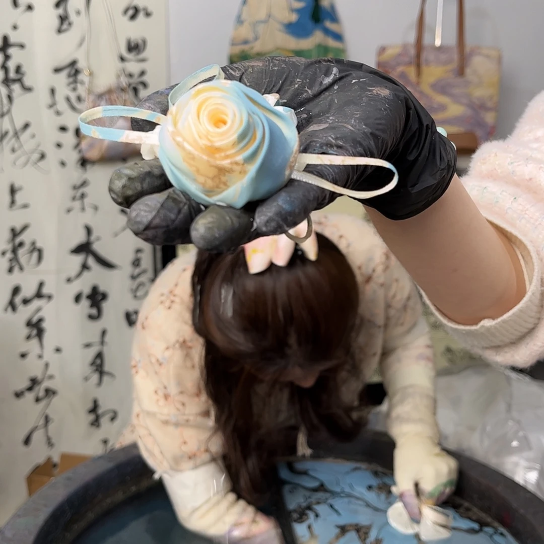 布艺非金属427玫瑰发圈雪落色