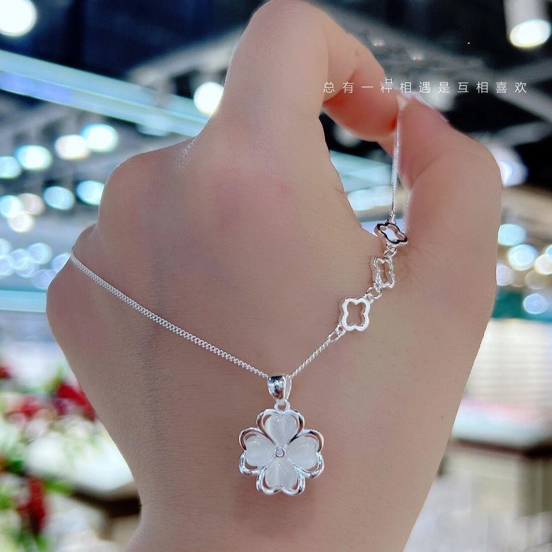 坠链均足银 足银纯银四叶草套链女生幸运套链