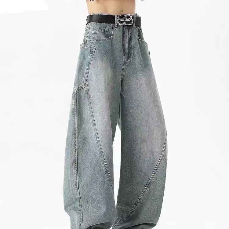 （L）潮男冬季新款2025个性字母牛仔裤嘻哈ins潮高街潮流痞帅长裤