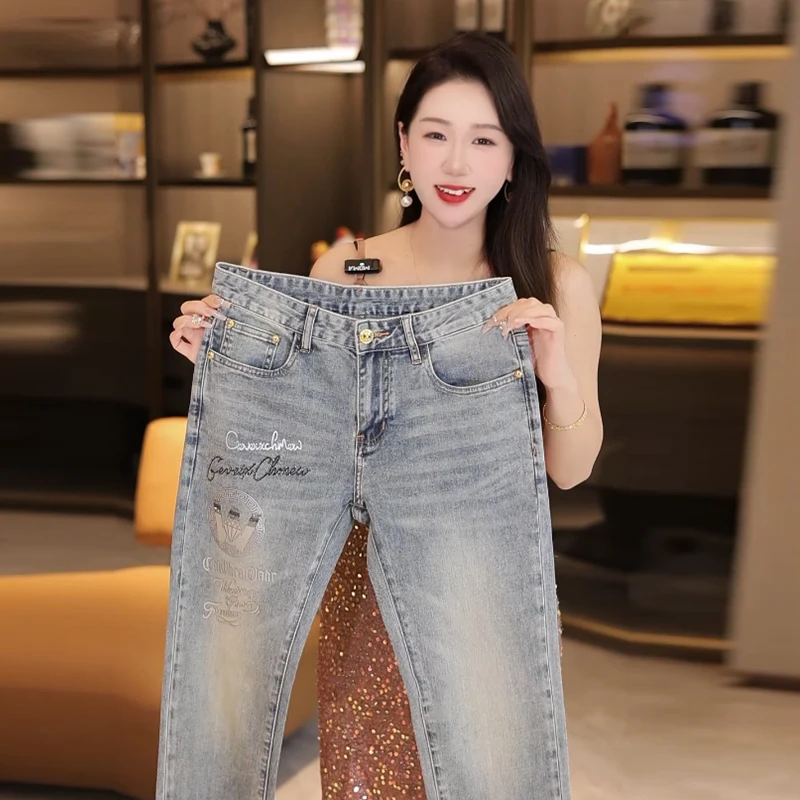 2025春季新款男士高定烫银牛仔裤休闲百搭修身弹力裤子显年轻