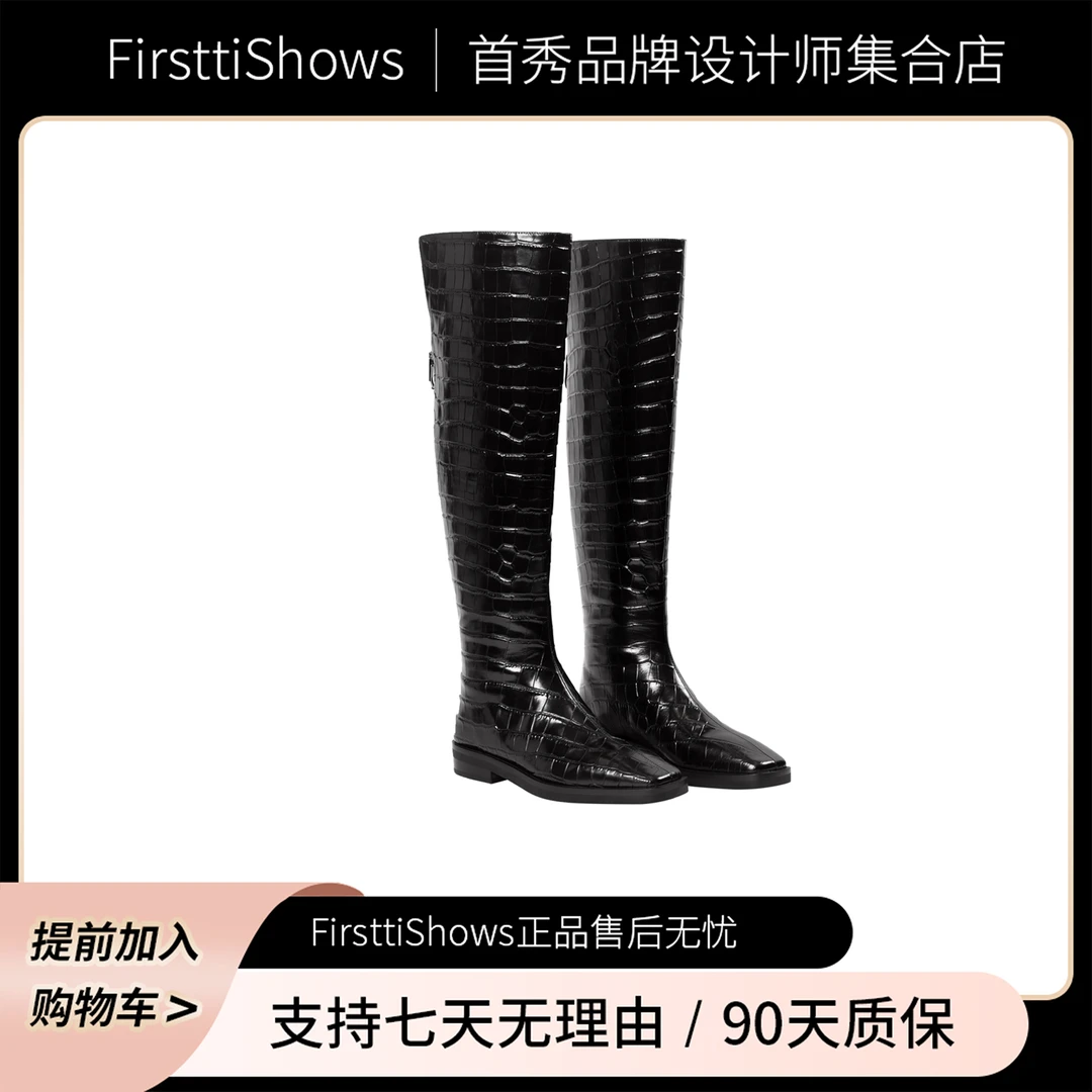 国奢 【TR系列】鳄鱼纹效果亮面皮质及膝靴长筒长靴-660