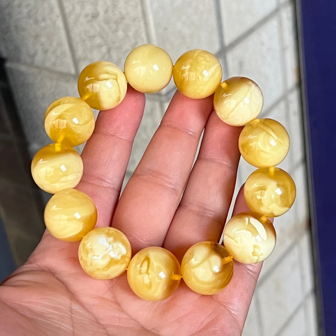 18mm+天然俄罗斯金白妖花蜜蜡圆珠手串 43.71 质检发货