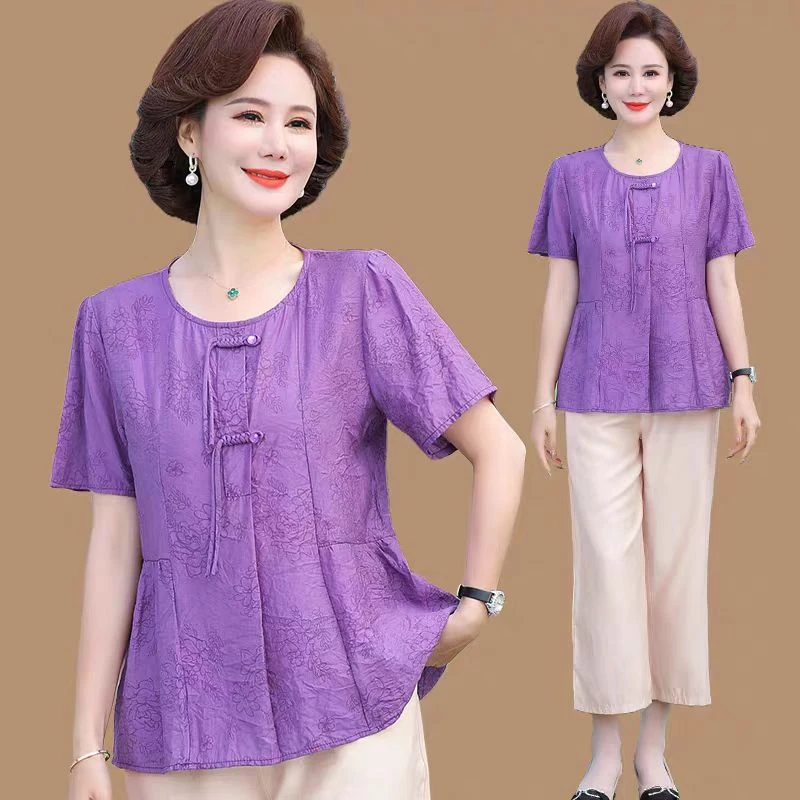 【阿芝专属】9800-夏季新款新中式国风短袖气质妈妈装套装（5楼西）