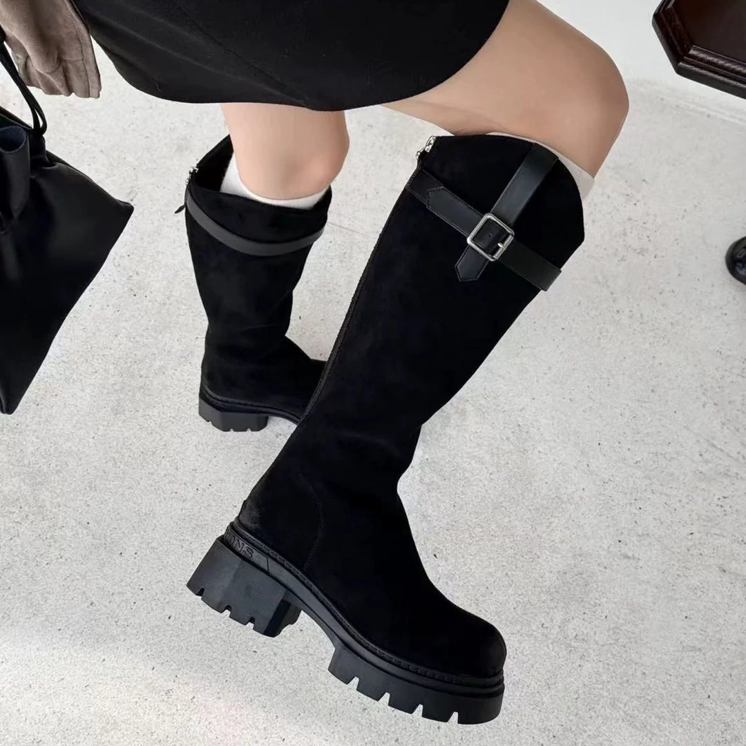 SUSU 黑色长筒靴增高瘦瘦骑士靴小个子高筒靴 35157四前中4