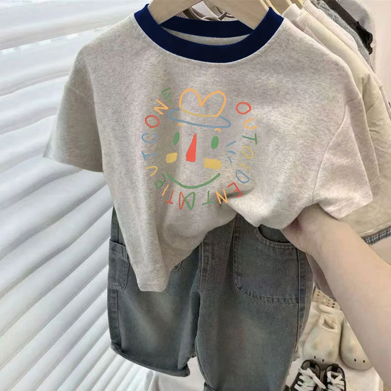 儿童纯棉短袖T恤夏装简约印花男童女童韩版ins夏季宝宝儿童服装